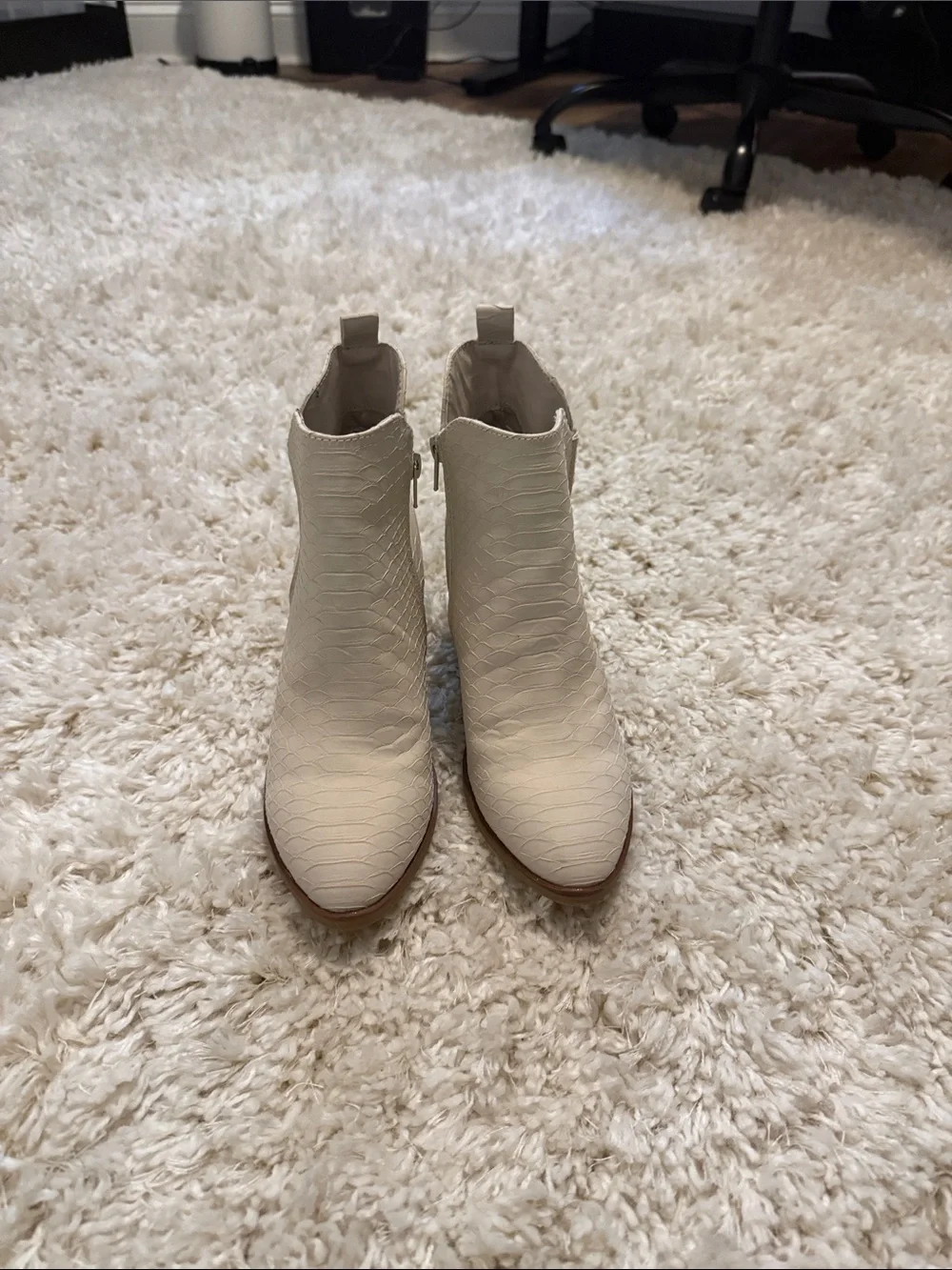 MIA Cream Textured Pointed Ankle Booties